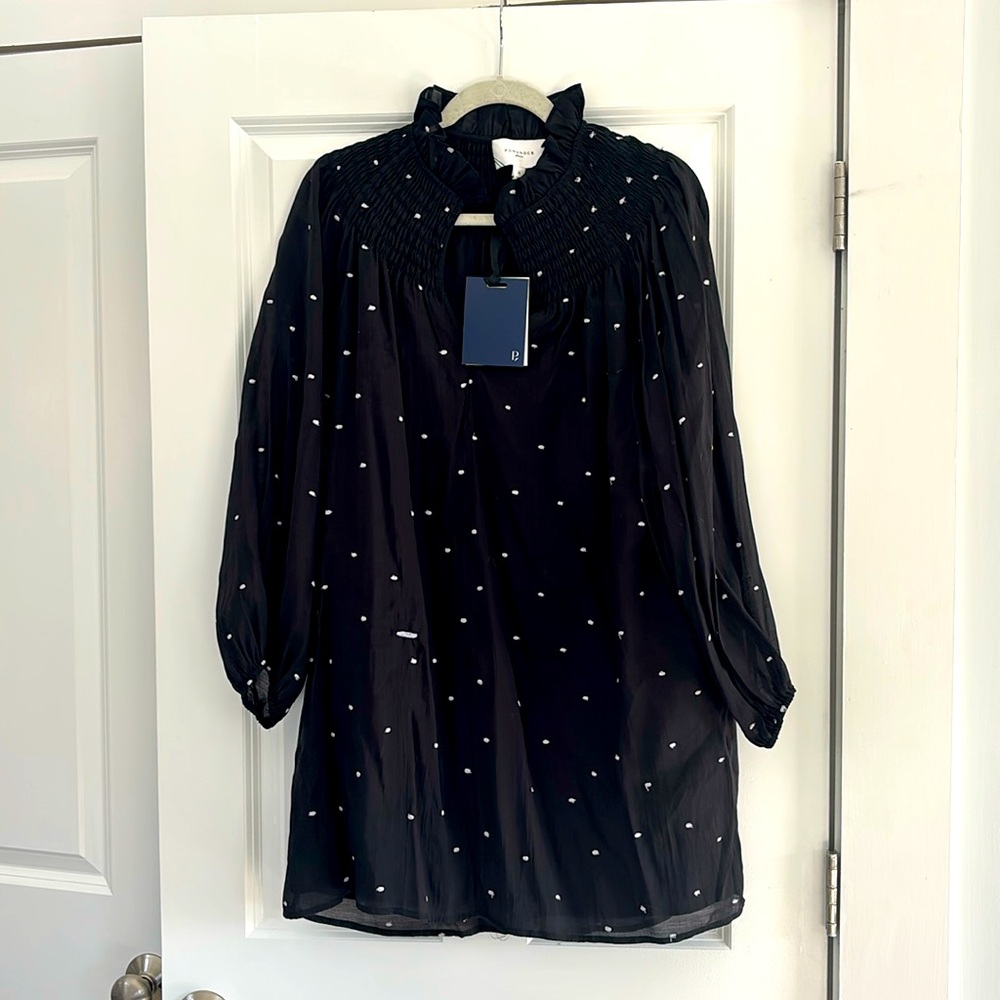 NWT Pomander Place (Tuckernuck) Taylor dress, black/white polka dots, sz M